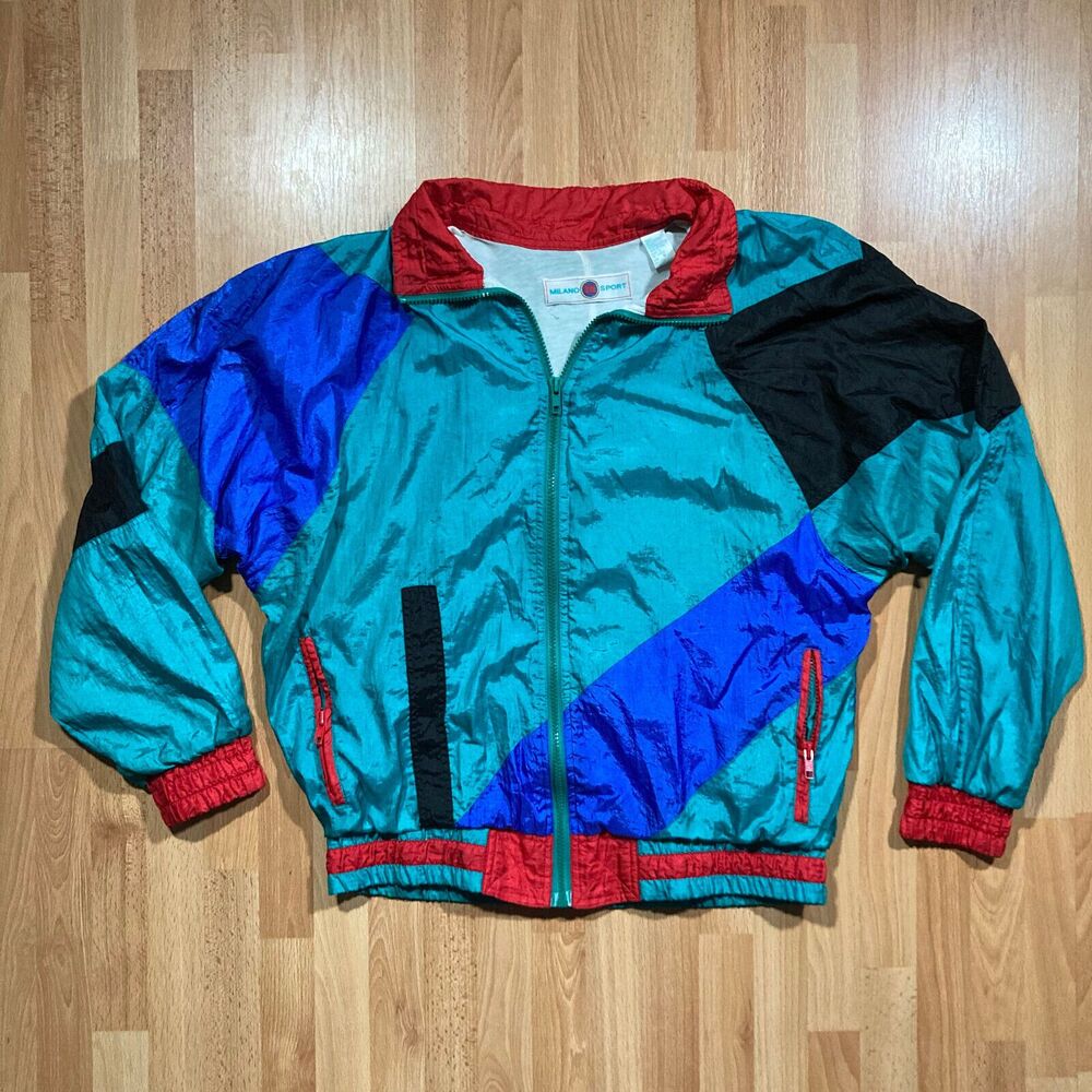 Milano Sport Women's Windbreaker Jacket (Medium) Vintage • Full Zip, Colorblock